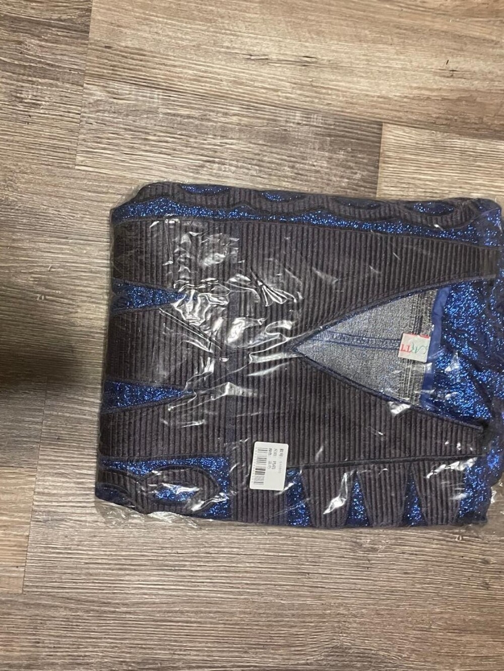 Dark Gray Ribbed Sweater with Blue Sparkle Accents